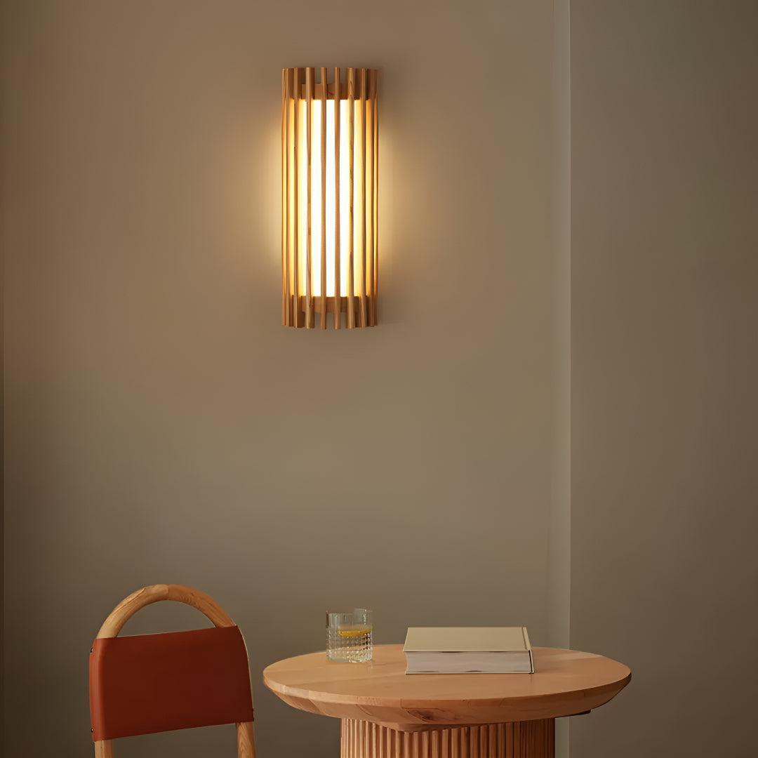 Wooden Caged Wall Light With Mid Century Style